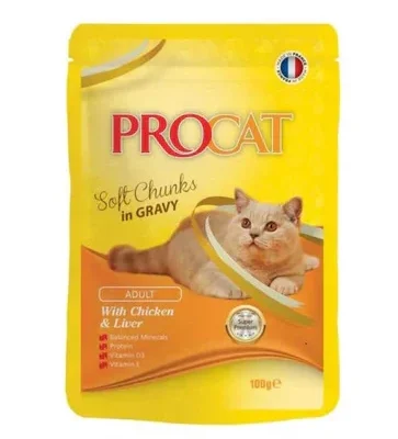 Procat Adult Soft Chunks In Gravy With Chicken & Liver - 100 gm