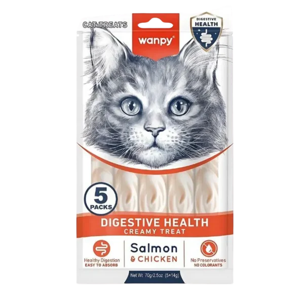 Wanpy Cat Creamy Treats Digestive Health With Salmon & Chicken 5 Pcs