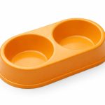 Double Pet Food Bowl for Cats and Small Dogs – Plastic Feeding Dish ( Orange )