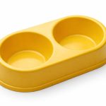 Double Pet Food Bowl for Cats and Small Dogs – Plastic Feeding Dish ( Yellow )