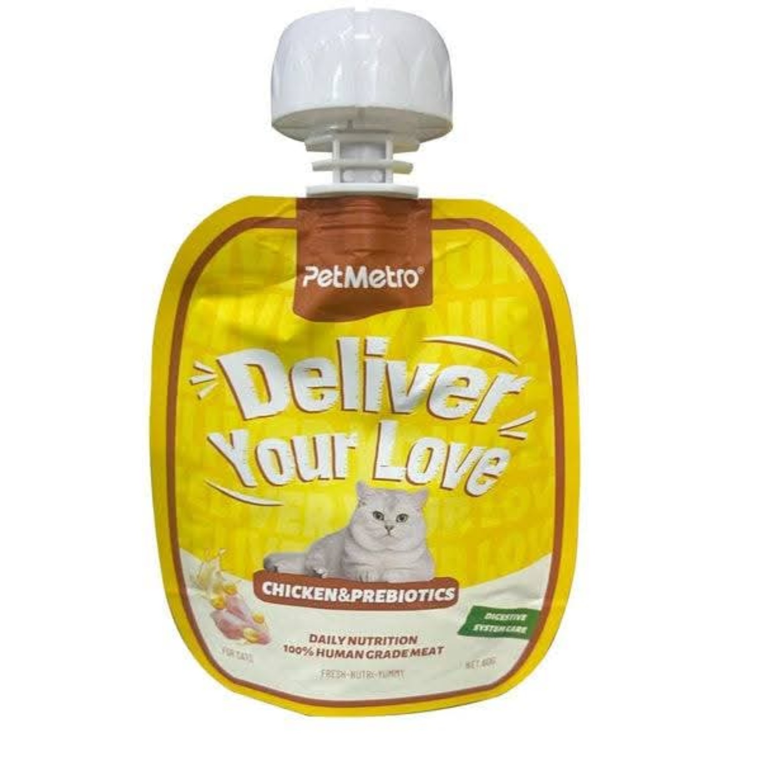 petmetro cat treats paste PetMetro Deliver Your Love Chicken & Prebiotics Digestive Care Cat Treat Paste 60g - Image 1